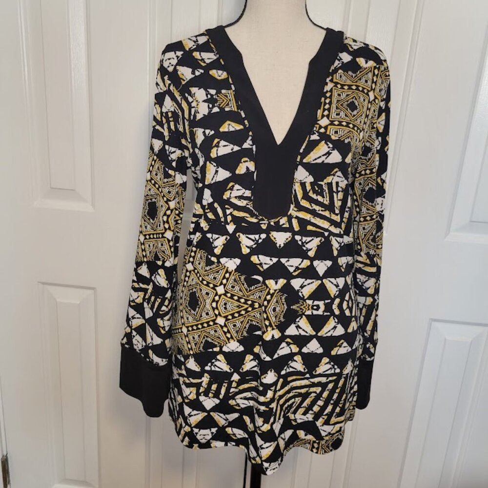 BCBG Max Azria Black Gold Geometric Print Tunic Top XS